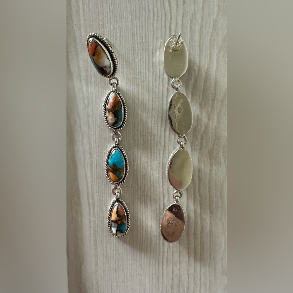 Navajo Sterling Silver & Multi Stone Spice Dangle Earrings - Picture 3 of 4